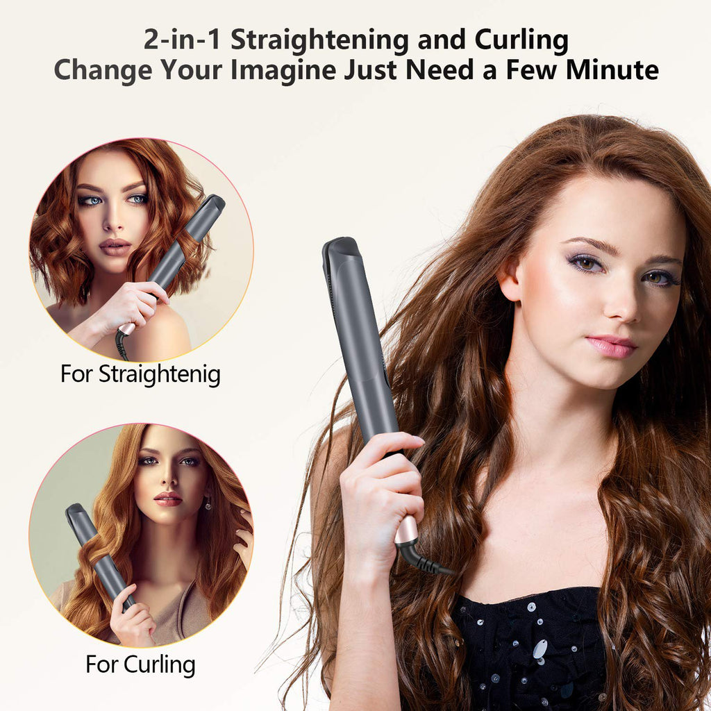 2 In 1 Hair Straightener And Curler Iron Tourmaline Ceramic Twisted Flat Iron With LCD Display