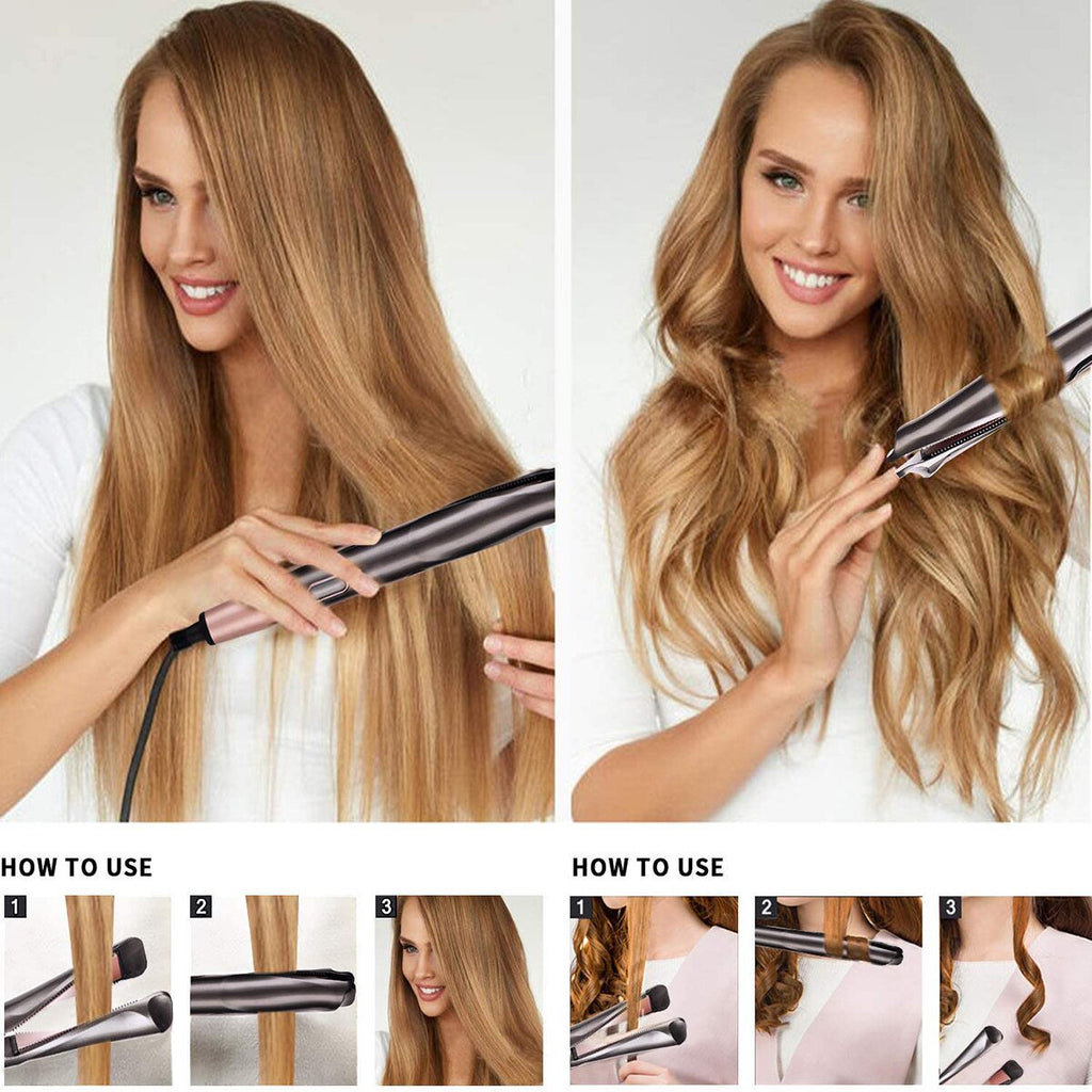 2 In 1 Hair Straightener And Curler Iron Tourmaline Ceramic Twisted Flat Iron With LCD Display
