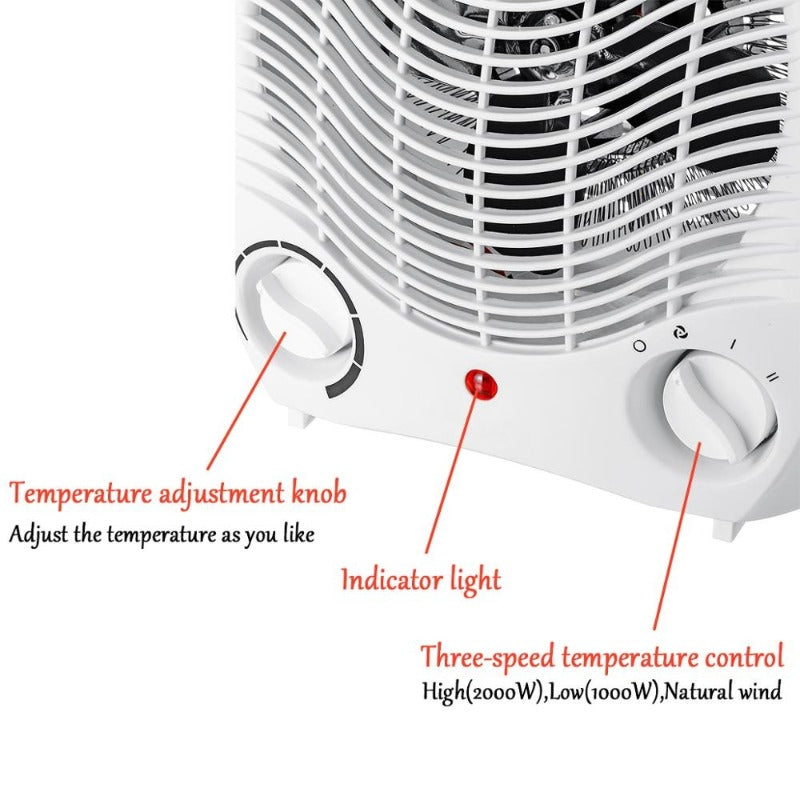 2000W Portable Lightweight Electric Fan Heater With Overheat Protection And Adjustable Thermostat Control