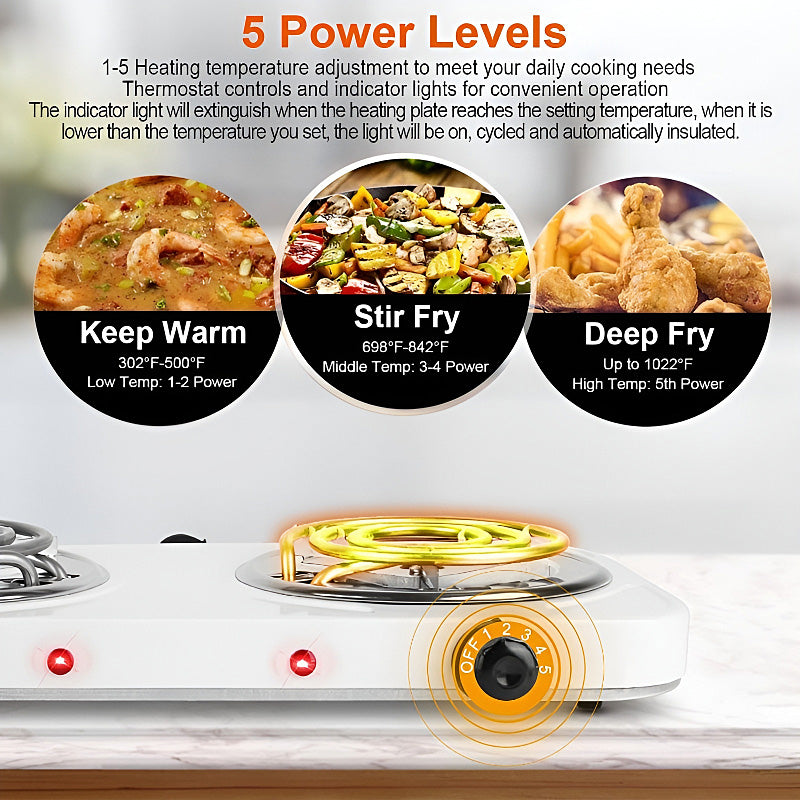 2000W Portable Dual Burner Electric Hot Plate with Temperature Control