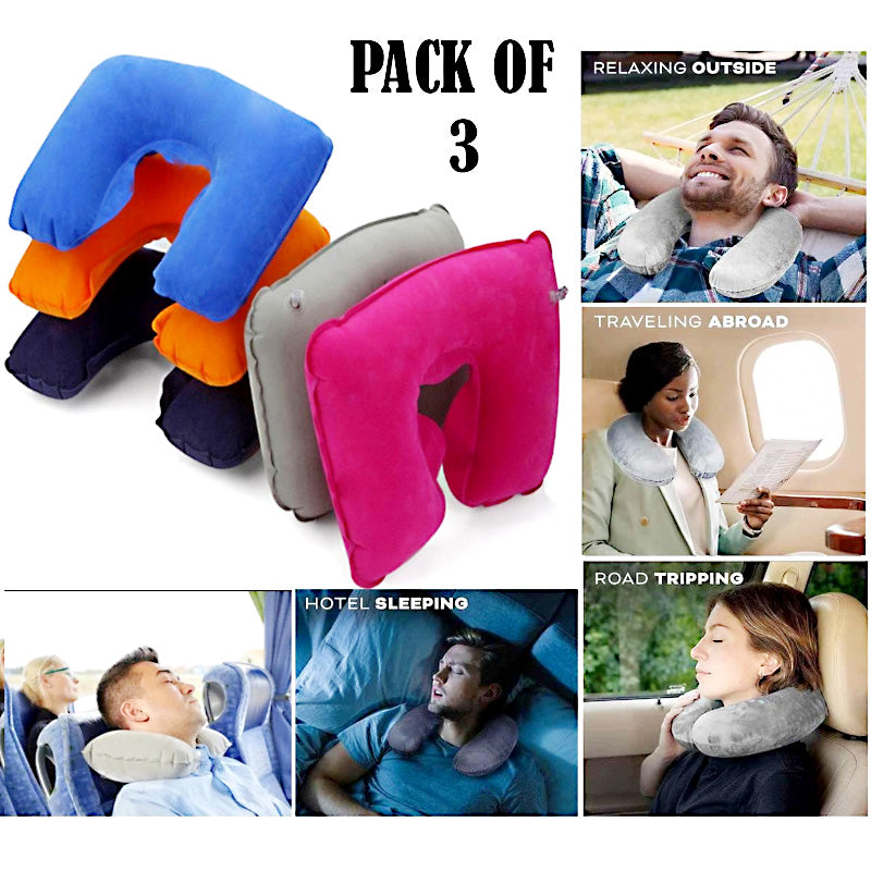 Pack of 3 Inflatable U-Shape Travel Neck Pillows