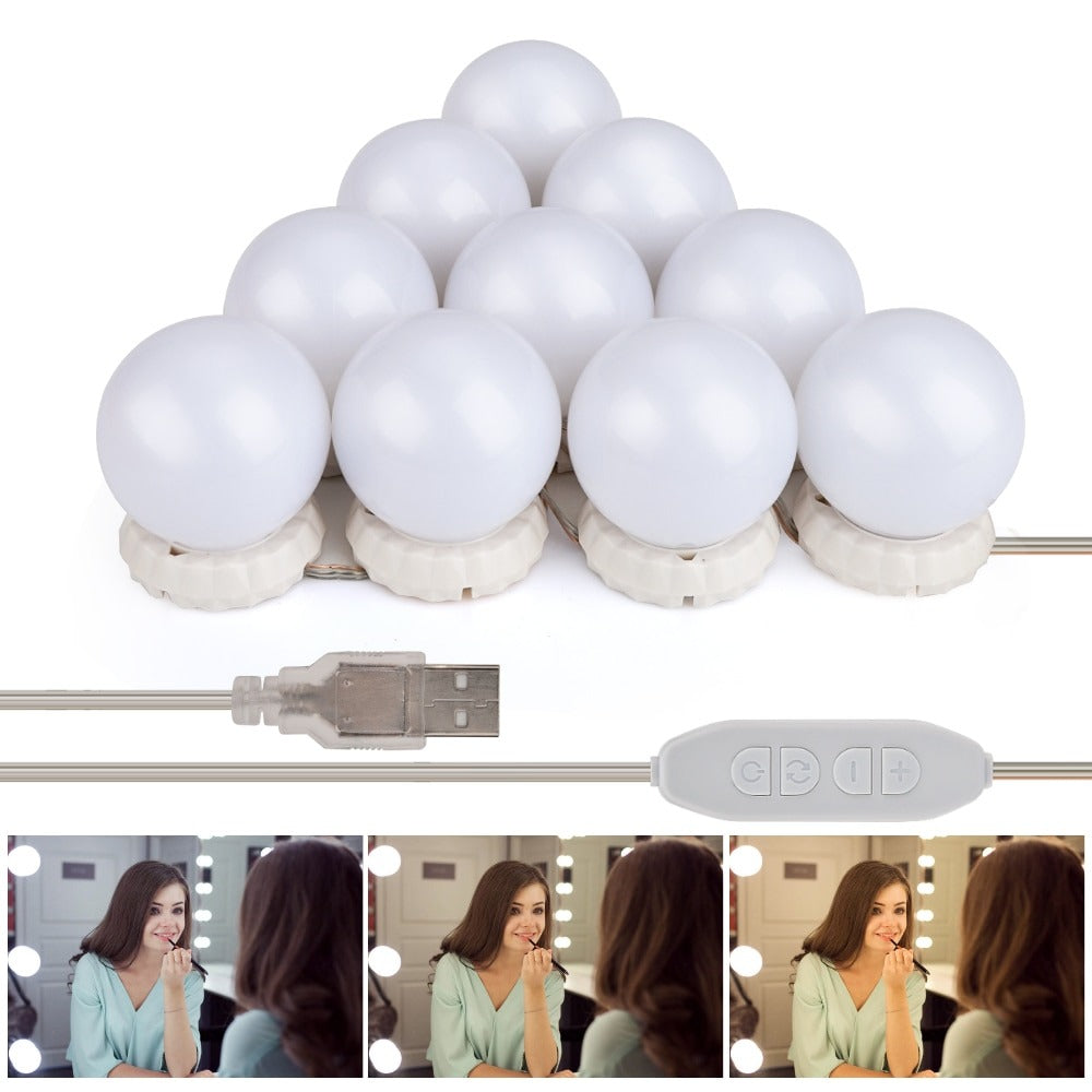 LED Hollywood Makeup Mirror Light – 10 Bulb Dimmable Touch Control